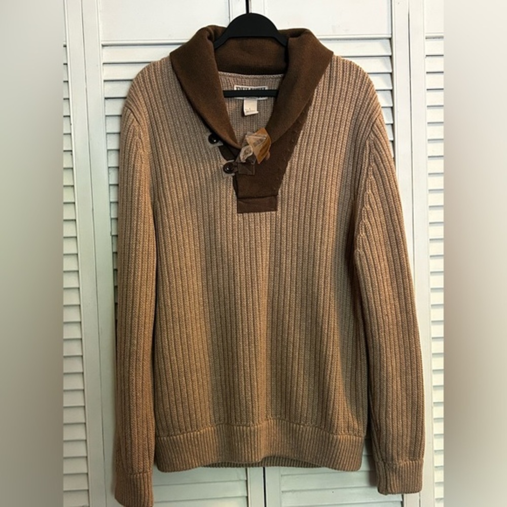 Men's‎ Duluth Brigadier Shawl Collar Sweater Tan/Brown size L NWT